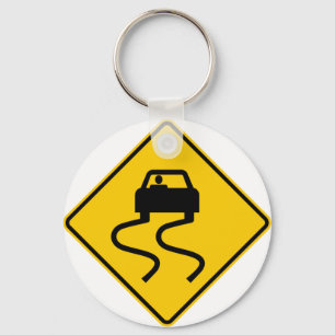 Slippery When Wet Highway Sign Key Ring