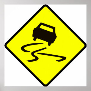 Slippery When Wet Road Traffic sign Australia Car