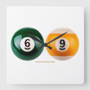 SlipperyJoe 69 hard pool table two billiard balls  Square Wall Clock