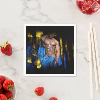 SlipperyJoe black muscular man sexy shirtless conf Napkin