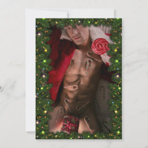 SlipperyJoe candy canes male chest lollipop colorf Holiday Card
