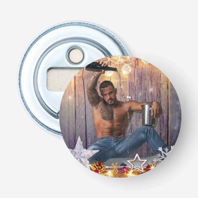 SlipperyJoe Christmas-themed wet hairy shirtless m Bottle Opener (Front)
