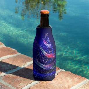 SlipperyJoe Christmas tree digital translucent red Bottle Cooler