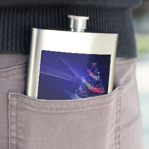SlipperyJoe Christmas tree digital translucent red Hip Flask