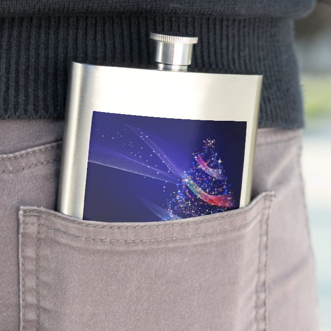 SlipperyJoe Christmas tree digital translucent red Hip Flask (In Situ)