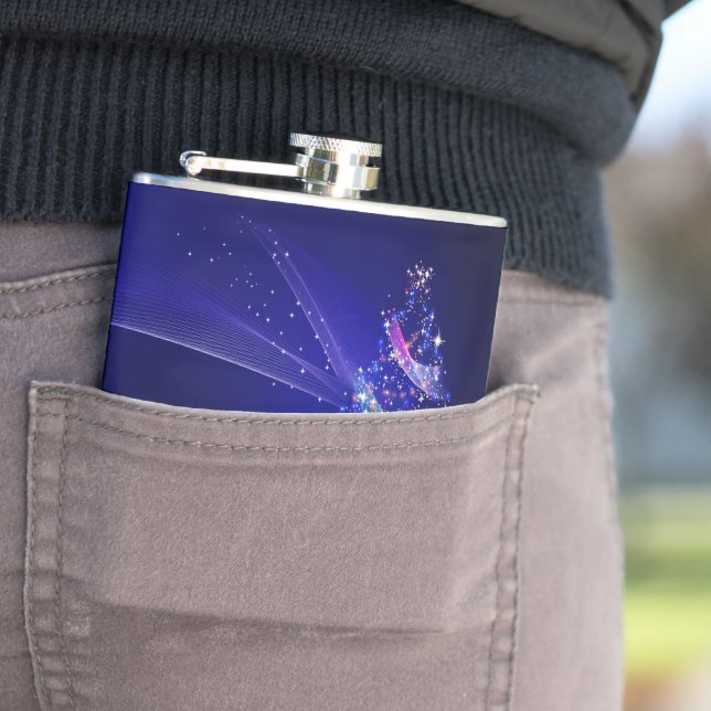 SlipperyJoe Christmas tree digital translucent red Hip Flask (In Situ)