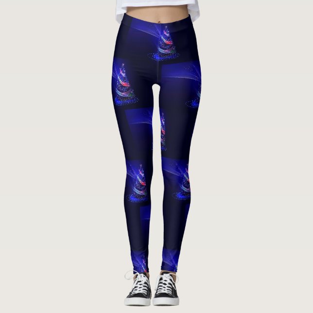SlipperyJoe Christmas tree digital translucent red Leggings (Front)