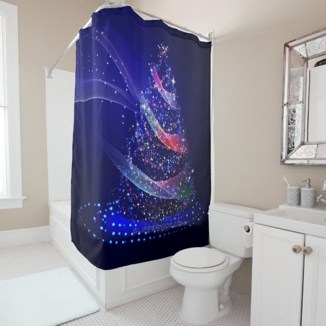 SlipperyJoe Christmas tree digital translucent red Shower Curtain (In Situ)