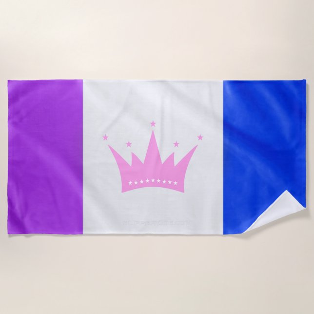 SlipperyJoe drag pride flag purple white blue Sequ Beach Towel (Front)