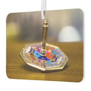 SlipperyJoe Hanukkah dreidel gift octagonal base b Car Air Freshener
