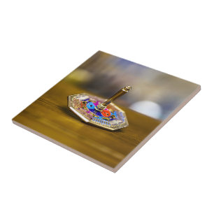 SlipperyJoe Hanukkah dreidel gift octagonal base b Ceramic Tile