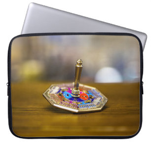 SlipperyJoe Hanukkah dreidel gift octagonal base b Laptop Sleeve