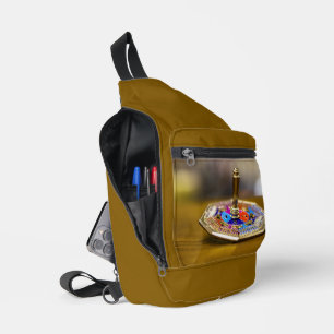 SlipperyJoe Hanukkah dreidel gift octagonal base b Sling Bag