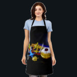SlipperyJoe Hanukkah symbolic still life holiday e Apron<br><div class="desc">SlipperyJoe Hanukkah symbolic still life holiday essence vibrant meaningful objects colourful slender pile menorah candles artistic red blue yellow and white sufganiyah doughnut classic jelly-filled commemorate miracle of the oil dreidels metallic gold glossy blue Hebrew great miracle happened there metallic pewter star of David medallion light resilience community themes spiritual...</div>