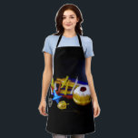 SlipperyJoe Hanukkah symbolic still life holiday e Apron<br><div class="desc">SlipperyJoe Hanukkah symbolic still life holiday essence vibrant meaningful objects colourful slender pile menorah candles artistic red blue yellow and white sufganiyah doughnut classic jelly-filled commemorate miracle of the oil dreidels metallic gold glossy blue Hebrew great miracle happened there metallic pewter star of David medallion light resilience community themes spiritual...</div>