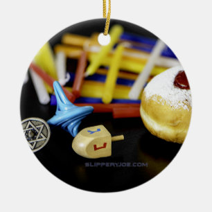 SlipperyJoe Hanukkah symbolic still life holiday e Ceramic Ornament
