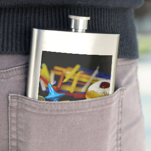 SlipperyJoe Hanukkah symbolic still life holiday e Hip Flask