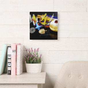 SlipperyJoe Hanukkah symbolic still life holiday e Square Wall Clock