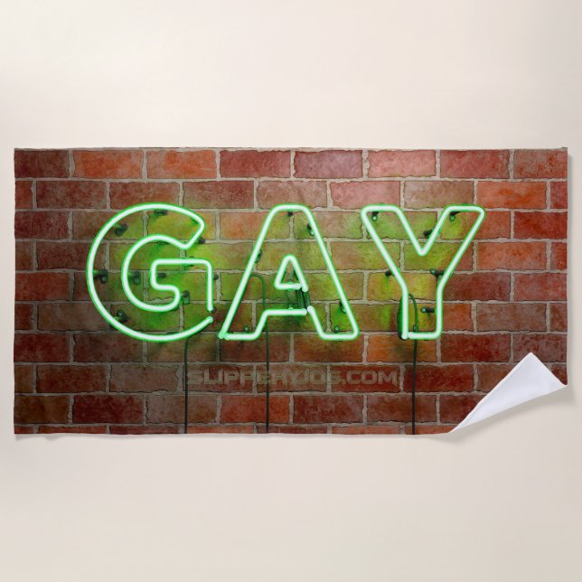 SlipperyJoe illuminated gay neon sign bright vivid Beach Towel (Front)