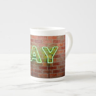 SlipperyJoe illuminated gay neon sign bright vivid Bone China Mug