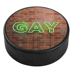 SlipperyJoe illuminated gay neon sign bright vivid Hockey Puck