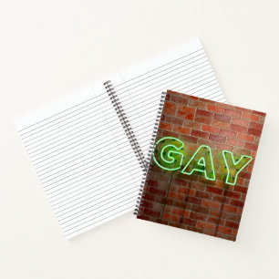 SlipperyJoe illuminated gay neon sign bright vivid Notebook