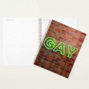 SlipperyJoe illuminated gay neon sign bright vivid Planner