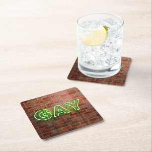 SlipperyJoe illuminated gay neon sign bright vivid Square Paper Coaster