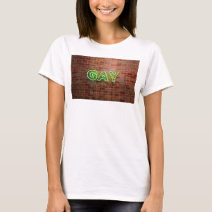 SlipperyJoe illuminated gay neon sign bright vivid T-Shirt