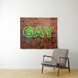 SlipperyJoe illuminated gay neon sign bright vivid Tapestry