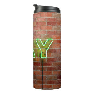 SlipperyJoe illuminated gay neon sign bright vivid Thermal Tumbler