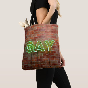 SlipperyJoe illuminated gay neon sign bright vivid Tote Bag