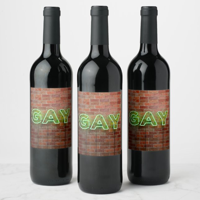 SlipperyJoe illuminated gay neon sign bright vivid Wine Label (Bottles)
