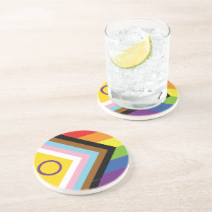 SlipperyJoe Intersex Progress Pride Flag rainbow s Coaster