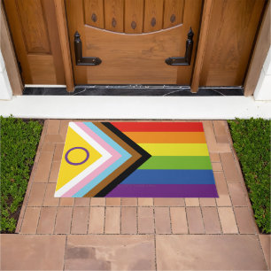 SlipperyJoe Intersex Progress Pride Flag rainbow s Doormat