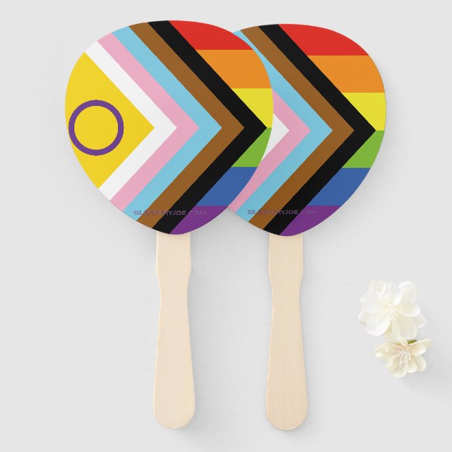 SlipperyJoe Intersex Progress Pride Flag rainbow s Hand Fan (Front and Back)