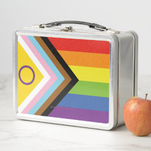 SlipperyJoe Intersex Progress Pride Flag rainbow s Metal Lunch Box