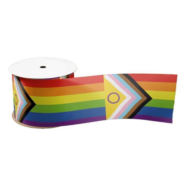 SlipperyJoe Intersex Progress Pride Flag rainbow s Satin Ribbon (Spool)