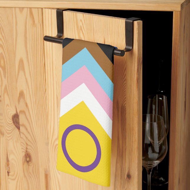 SlipperyJoe Intersex Progress Pride Flag rainbow s Tea Towel (Thirds Fold)