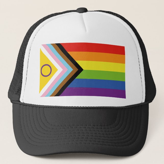 SlipperyJoe Intersex Progress Pride Flag rainbow s Trucker Hat (Front)