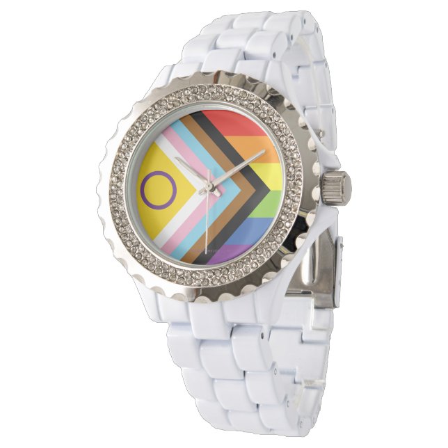 SlipperyJoe Intersex Progress Pride Flag rainbow s Watch (Angled)
