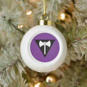SlipperyJoe lesbian pride flag powerful gay femini Ceramic Ball Christmas Ornament