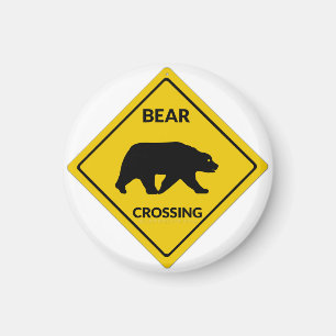 SlipperyJoe, LGBTQIA, bear crossing sign, yellow, Magnet
