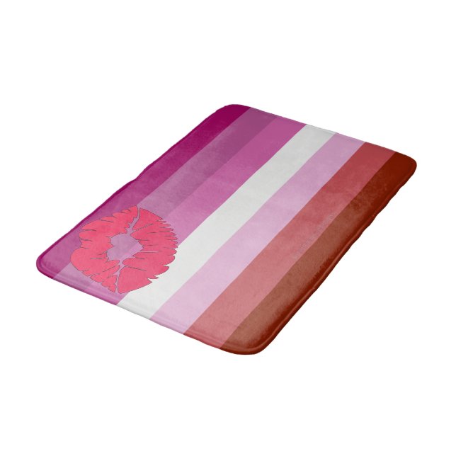 SlipperyJoe lipstick lesbian pride flag feminine c Bath Mat (Angled)
