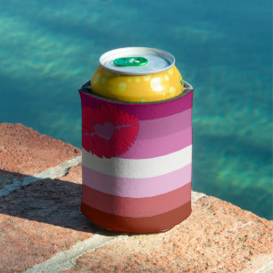 SlipperyJoe lipstick lesbian pride flag feminine c Can Cooler