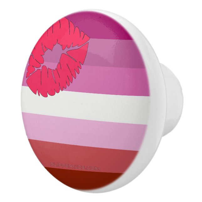 SlipperyJoe lipstick lesbian pride flag feminine c Ceramic Knob (Right)