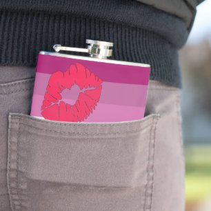 SlipperyJoe lipstick lesbian pride flag feminine c Hip Flask