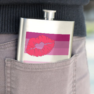 SlipperyJoe lipstick lesbian pride flag feminine c Hip Flask