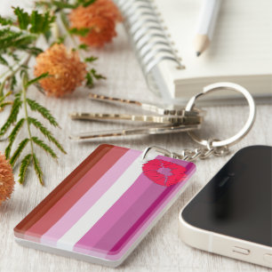 SlipperyJoe lipstick lesbian pride flag feminine c Key Ring