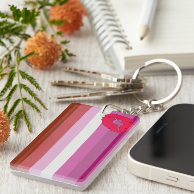 SlipperyJoe lipstick lesbian pride flag feminine c Key Ring (Front Right)